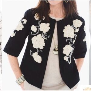 Chico's Black Jacket with Cream Embroidery